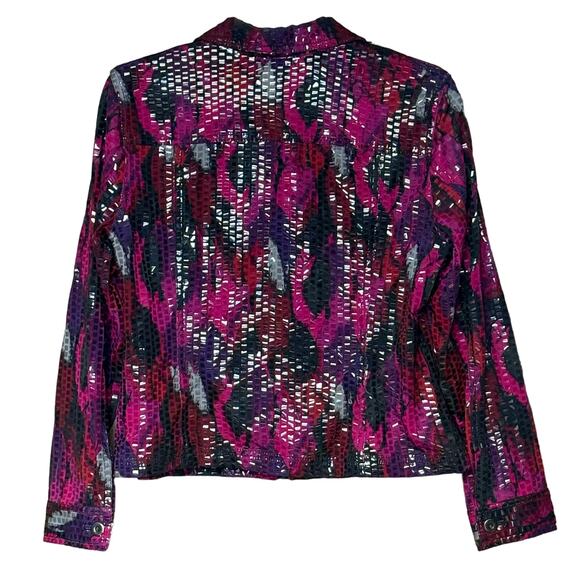 Ruby Rd. Magenta & Black Patterned Zip-Front Jacket - Picture 2 of 4